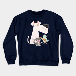 Cute Animal Band with Terrier, Cat and Bird Crewneck Sweatshirt